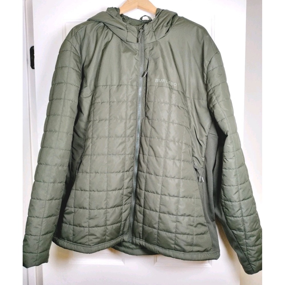 Burlebo Men's XL Green Quilted Full Zip Hooded Puffer Jacket Windproof UPF 50